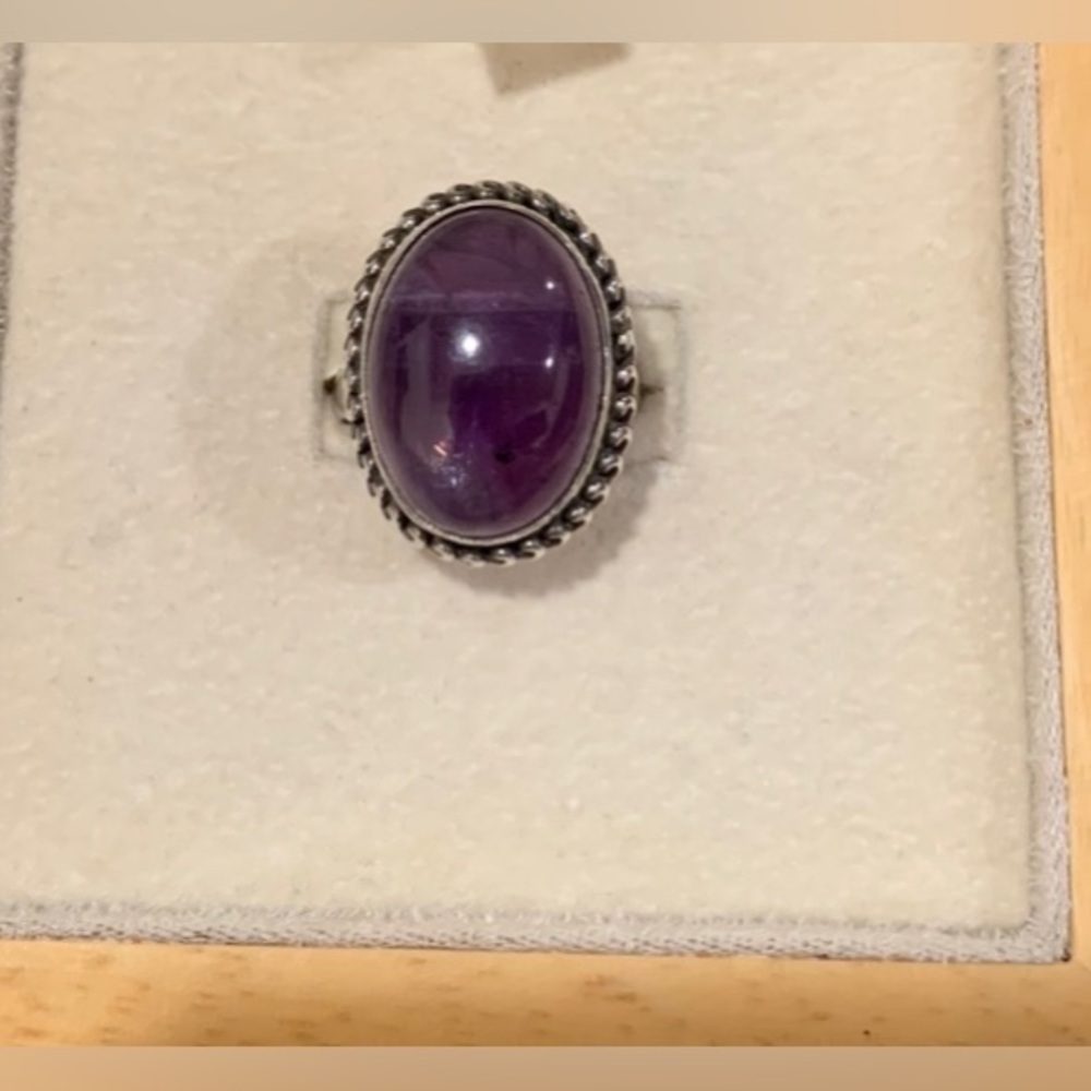 PURPLE AGATE Cabachon Sterling Silver Ring